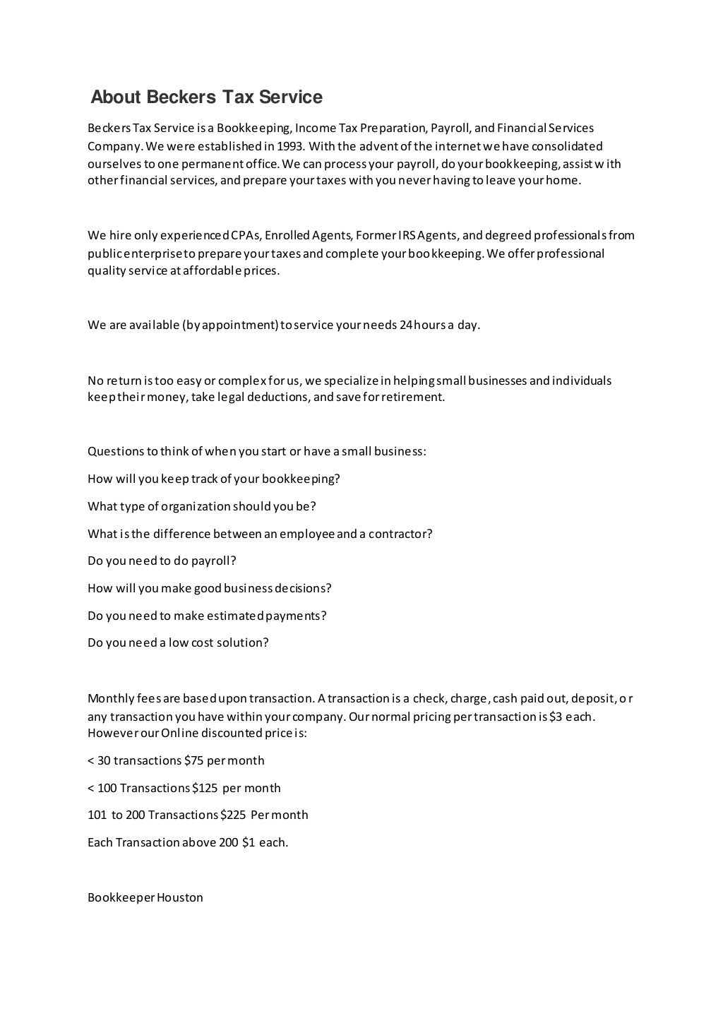 About Beckers Tax Service