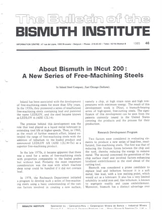 About bismuth in incut 200   a new series of free-machining steels
