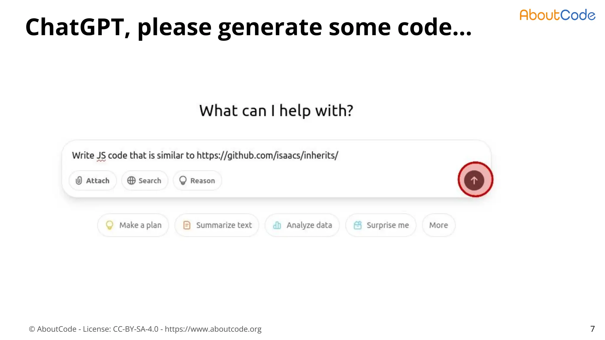 © AboutCode - License: CC-BY-SA-4.0 - https://www.aboutcode.org
ChatGPT, please generate some code...
7
 