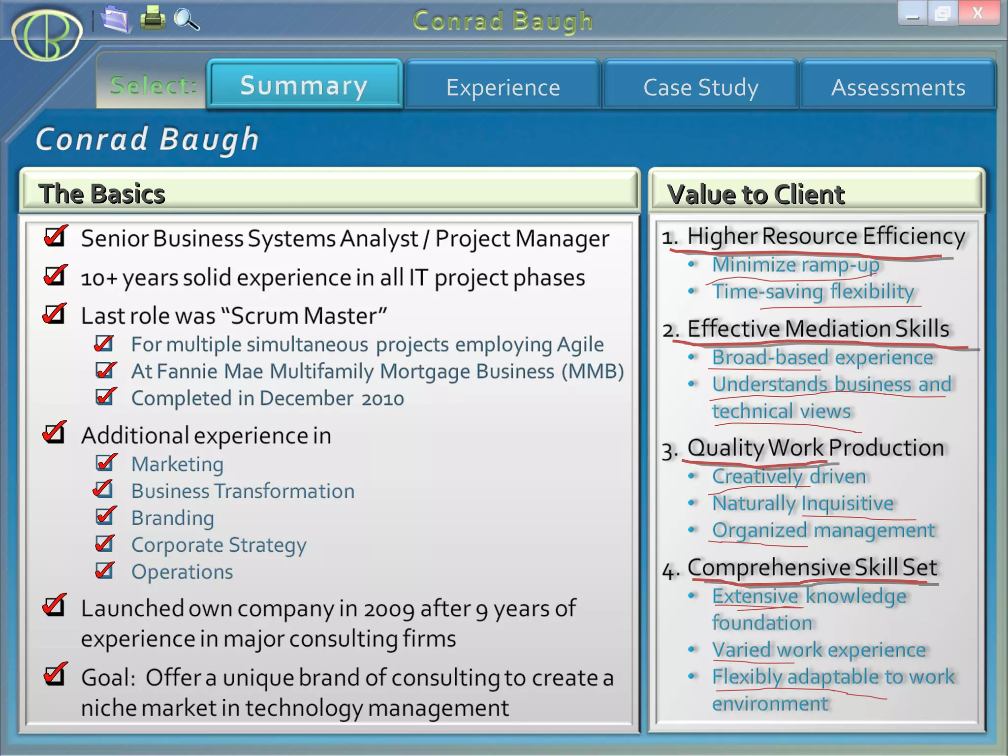 The Basics Value to Client 