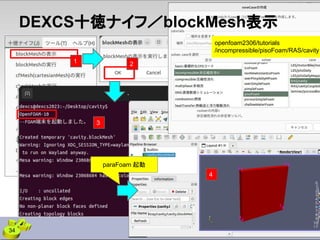 DEXCS十徳ナイフ／blockMesh表示
1 2
3
4
paraFoam 起動
openfoam2306/tutorials
/incompressible/pisoFoam/RAS/cavity
34
 