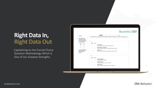 Capitalizing on the Forced Choice
Question Methodology Which Is
One of Our Greatest Strengths
Right Data In,
Right Data Out
dnabehavior.com
 