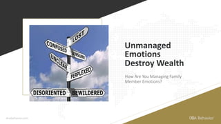 How Are You Managing Family
Member Emotions?
Unmanaged
Emotions
Destroy Wealth
dnabehavior.com
 