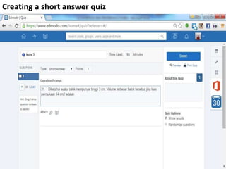 Creating a short answer quiz
 