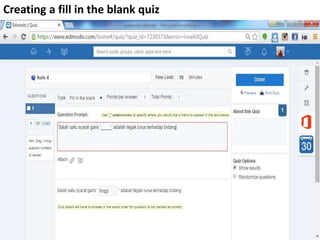 Creating a fill in the blank quiz
 