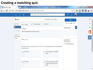 Creating a matching quiz
 