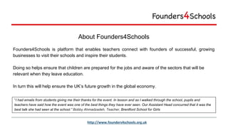 About Founders4Schools
Founders4Schools is platform that enables teachers connect with founders of successful, growing
bus...