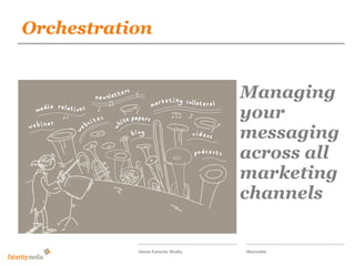 Orchestration
            Futurity Media

            Our proposal for the responsive
            wilson-street.com social magazine

                                   Managing
                                   your
                                   messaging
                                   across all
                                   marketing
                                   channels


            About Futurity Media   Shareable
 