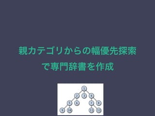 親カテゴリからの幅優先探索 
で専門辞書を作成 
59 
 