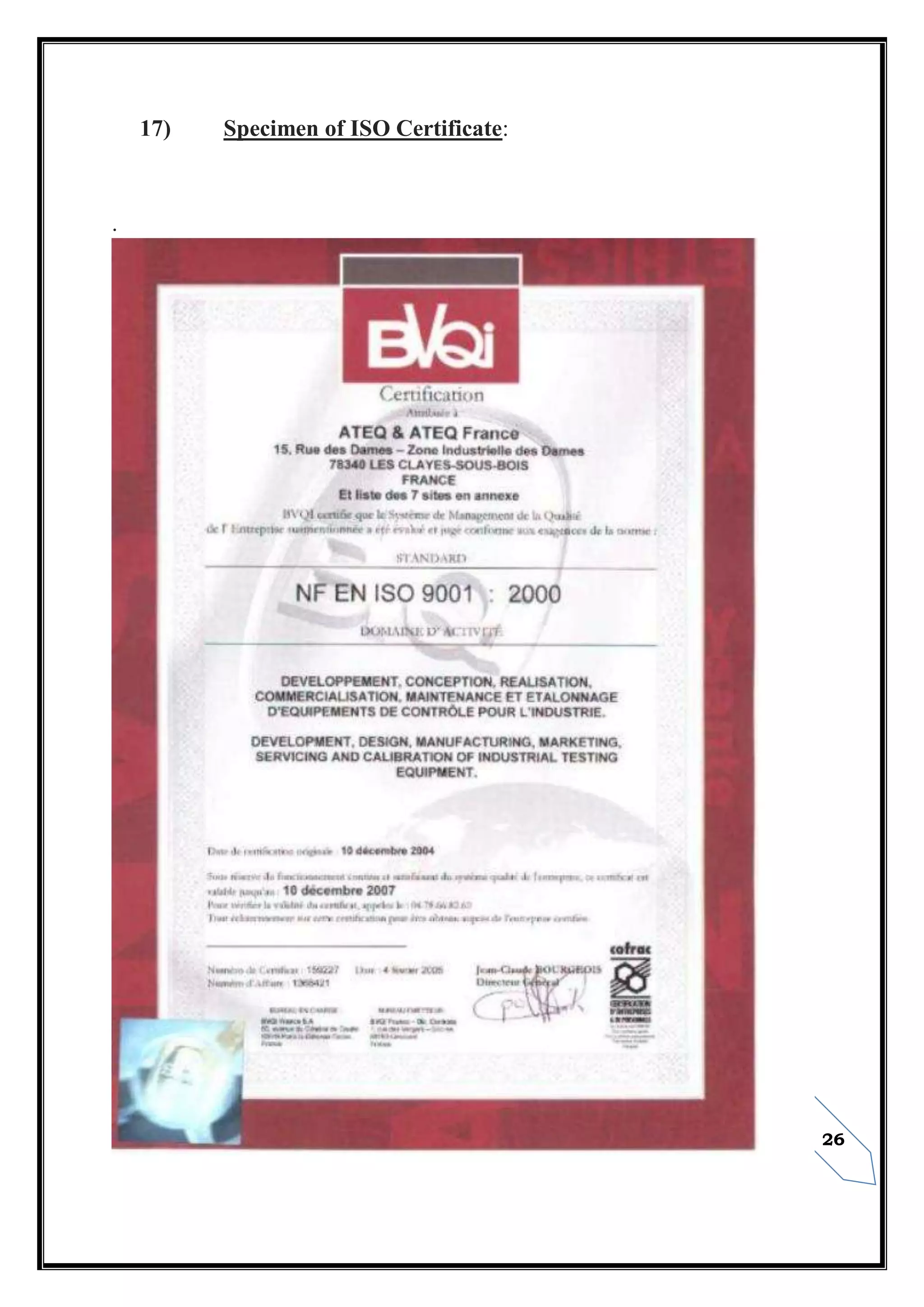 26
17) Specimen of ISO Certificate:
.
 