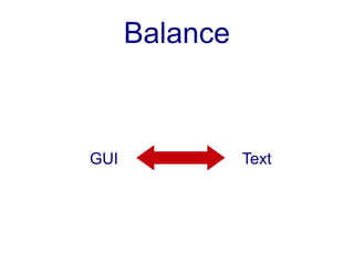 Balance



GUI             Text
 