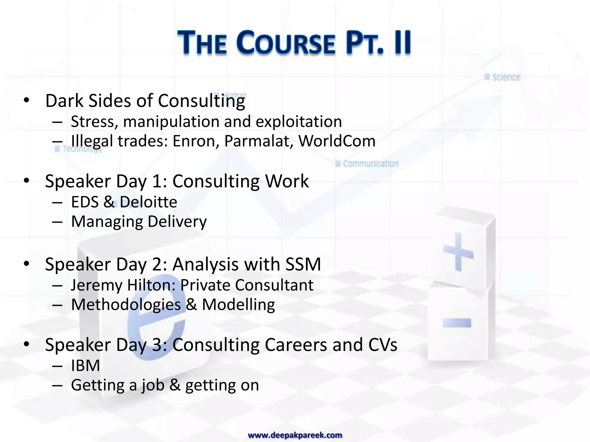 ResearchIs Consulting for You?Which Firms?Sound like an InsiderConsulting LingoTrends and Current Topicswww.deepakpareek.com