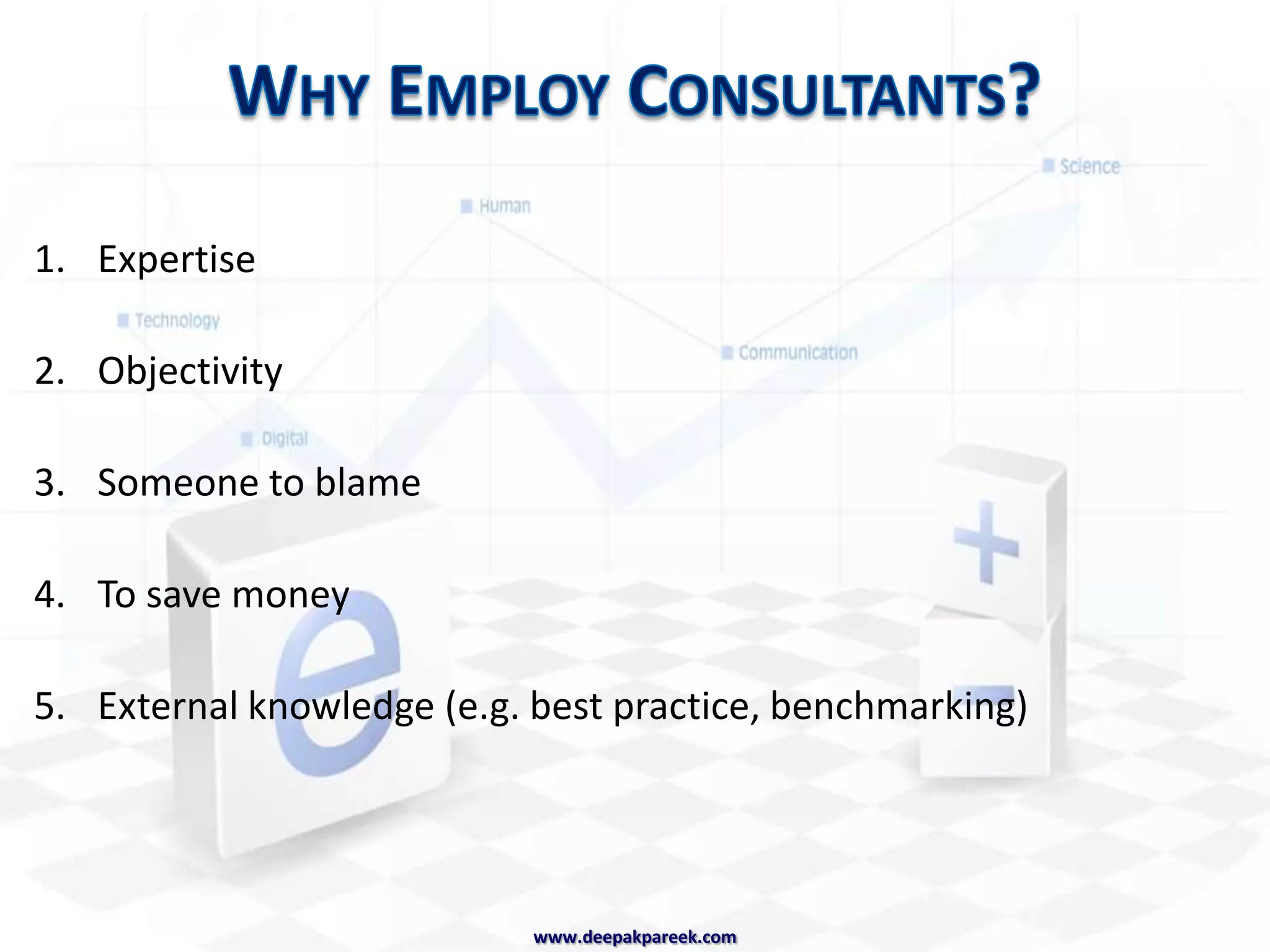 So……Who’s doing what?ADL, BCGMcKinseyBain & CoADL, BCGMcKinseyBain & CoADL, BCGMcKinseyBain & CoKPMG / DeloittePWC / EYPWC / EYKPMG / DeloitteAccenture / IBMAccenture / IBMSizeProgram ManagementImplementationOperationStrategywww.deepakpareek.com