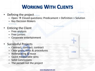 Strategy ConsultantsDiamondSapientOliver WymanMcKinseyScientA.T. KearneySoftware ProvidersService providers/ UtilitiesDeloitteEDSPwCCSCIBMAccentureTechnology ProvidersA Consulting Typologywww.deepakpareek.com