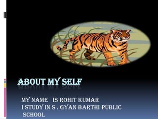 About my self MY NAMEIS ROHIT KUMAR      I study in S . Gyan Barthi Public       school 