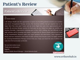 Patient’s Review
www.orthorehab.in
 