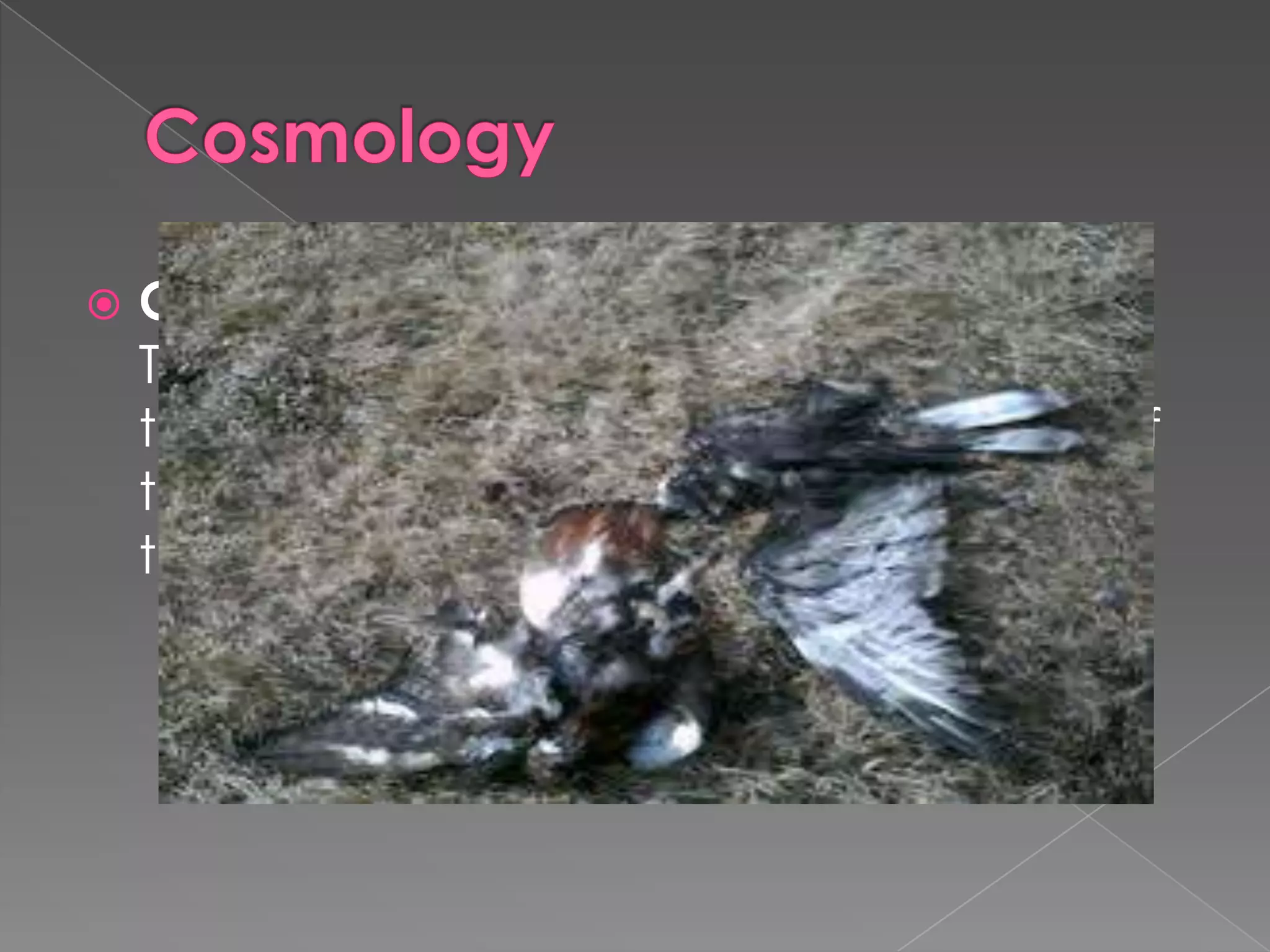 CosmologyCosmology The study of the universe as a whole, of the contents, structure, and evolution of the universe from the beginning of time to the future.