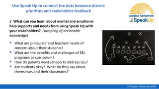 Use Speak Up to connect the dots between district
priorities and stakeholder feedback
3. What can you learn about mental a...