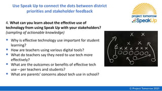 Use Speak Up to connect the dots between district
priorities and stakeholder feedback
4. What can you learn about the effe...