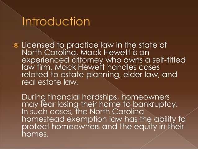 About the North Carolina Homestead Exemption Law