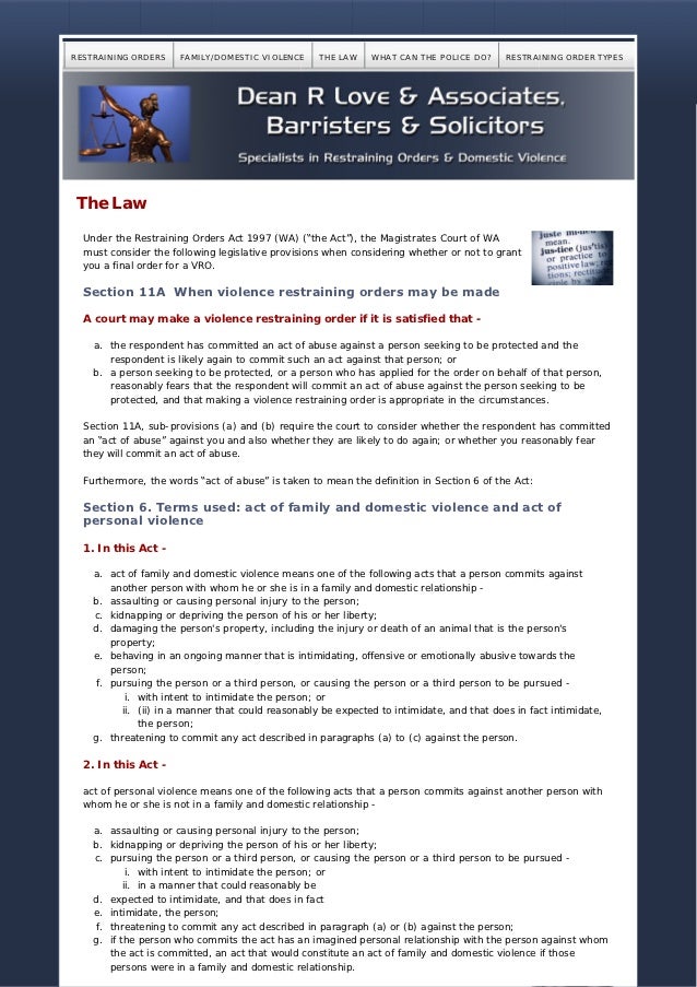 About the Restraining Orders Act 1997 (WA)