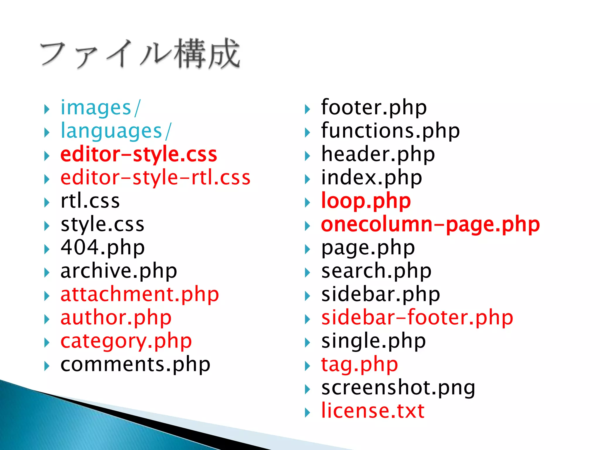 images/languages/editor-style.csseditor-style-rtl.cssrtl.cssstyle.css404.phparchive.phpattachment.phpauthor.phpcategory.phpcomments.phpファイル構成footer.php