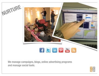 TURE
NUR




 We manage campaigns, blogs, online advertising programs
 and manage social tools.
 