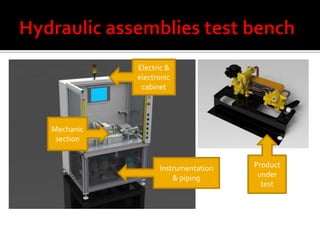 Electric &
           electronic
            cabinet




Mechanic
 section


                 Instrumentation   Product
                     & piping       under
                                     test
 