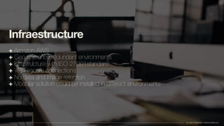 ALL RIGHT RESERVED //TAPSOLUTIONS 2016
Infraestructure
+ Amazon AWS
+ Geo reference redundant environments
+ Infrastructure with ISO 27001standars
+ VPN secure connections
+ No data and image retention 
+ Modular solution could be installed in different environments
 