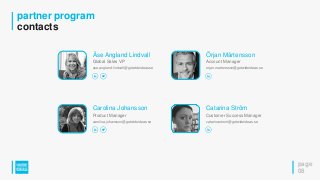 partner program
contacts
page
08
Åse Angland Lindvall
Global Sales VP
ase.angland-lindvall@getwideideas.se
Örjan Mårtensson
Account Manager
orjan.martensson@getwideideas.se
Carolina Johansson
Product Manager
carolina.johansson@getwideideas.se
Catarina Ström
Customer Success Manager
catarina.strom@getwideideas.se
 