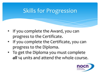 If you complete the Certificate, you can progress to the Diploma.