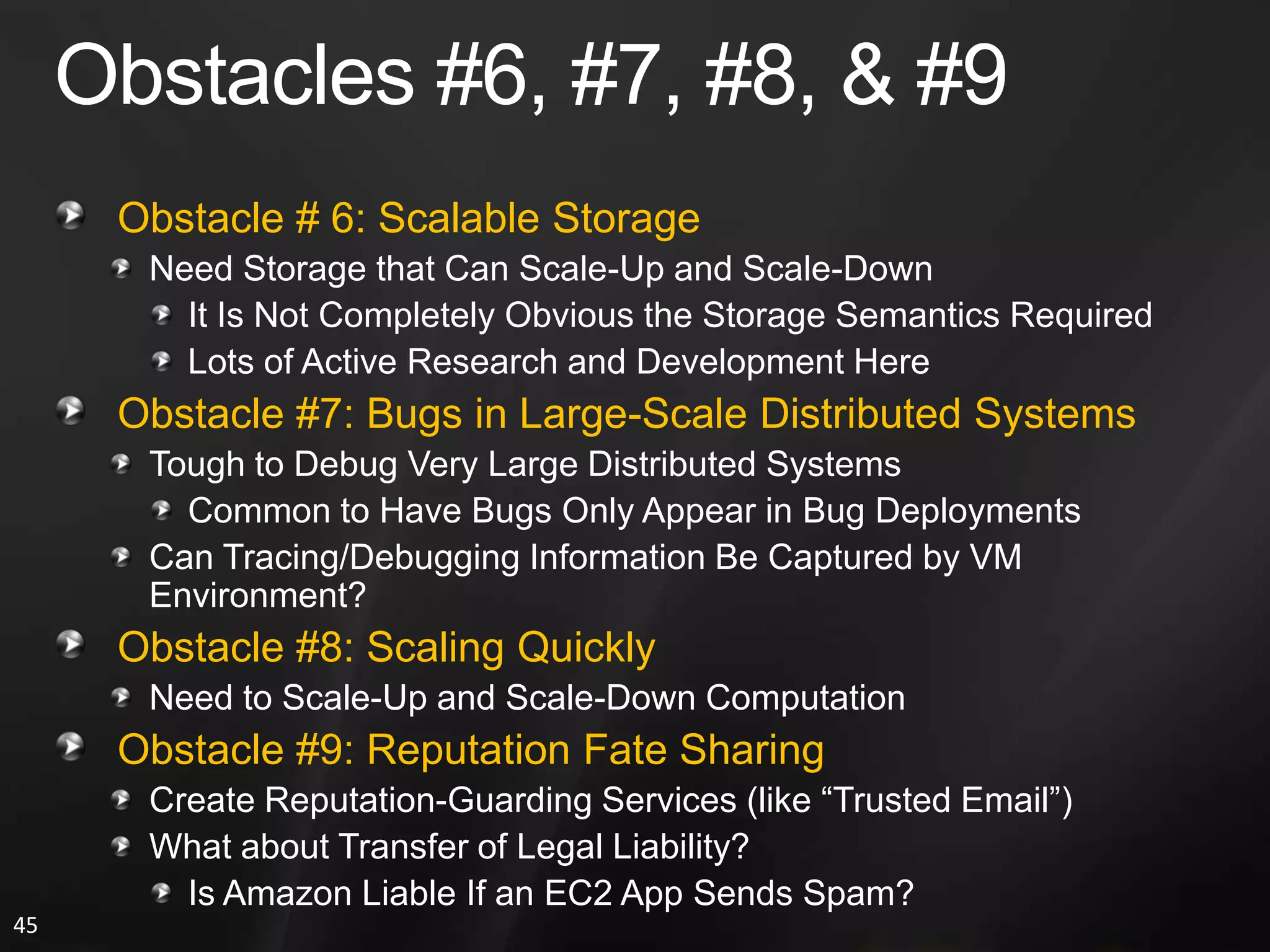 IntroductionUC Berkeley: Above the Clouds1) Executive Summary2) Cloud Computing: an Old Idea Whose Time Has (Finally) Come3) What Is Cloud Computing?4) Clouds in a Perfect Storm: Why Now, Not Then?5) Classes of Utility Computing6) Cloud Computing Economics7) Top 10 Obstacles and Opportunities for Could Computing8) Conclusions and Questions about the Cloud of TomorrowPat’s Additional ThoughtsConclusionOutline