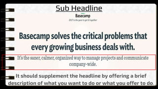 Sub Headline
It should supplement the headline by offering a brief
description of what you want to do or what you offer to...