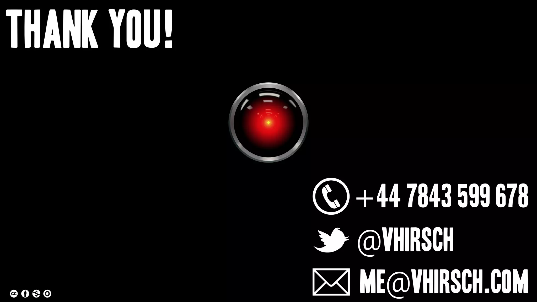 Thank You!
@vhirsch
me@vhirsch.com
+44 7843 599 678
 