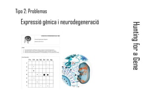 HuntingforaGene
Expressió gènica i neurodegeneració
Tipo 2: Problemas
 