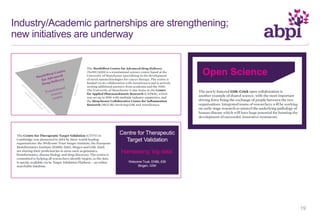 Industry/Academic partnerships are strengthening;
new initiatives are underway
Open Science
Centre for Therapeutic
Target Validation
Harnessing ‘big data’
Welcome Trust, EMBL-EBI
Biogen, GSK
19
 