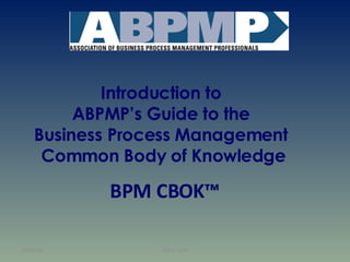Introduction to  ABPMP’s Guide to the  Business Process Management  Common Body of Knowledge BPM CBOK™ 06/05/09 SOA E-GOV 