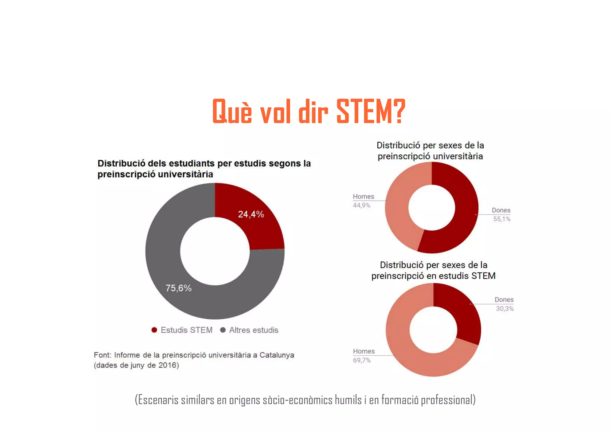 Què vol dir STEM?
(Escenaris similars en origens sòcio-econòmics humils i en formació professional)
 