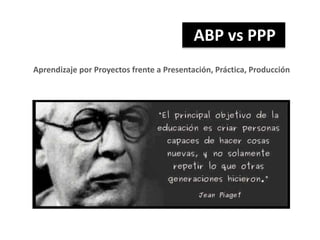 ABP vs PPP
Aprendizaje por Proyectos frente a Presentación, Práctica, Producción
 