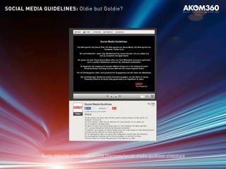 SOCIAL MEDIA GUIDELINES: Oldie but Goldie?
Quelle: http://de.slideshare.net/GREYGermany/social-media-guidlines-slideshare
 