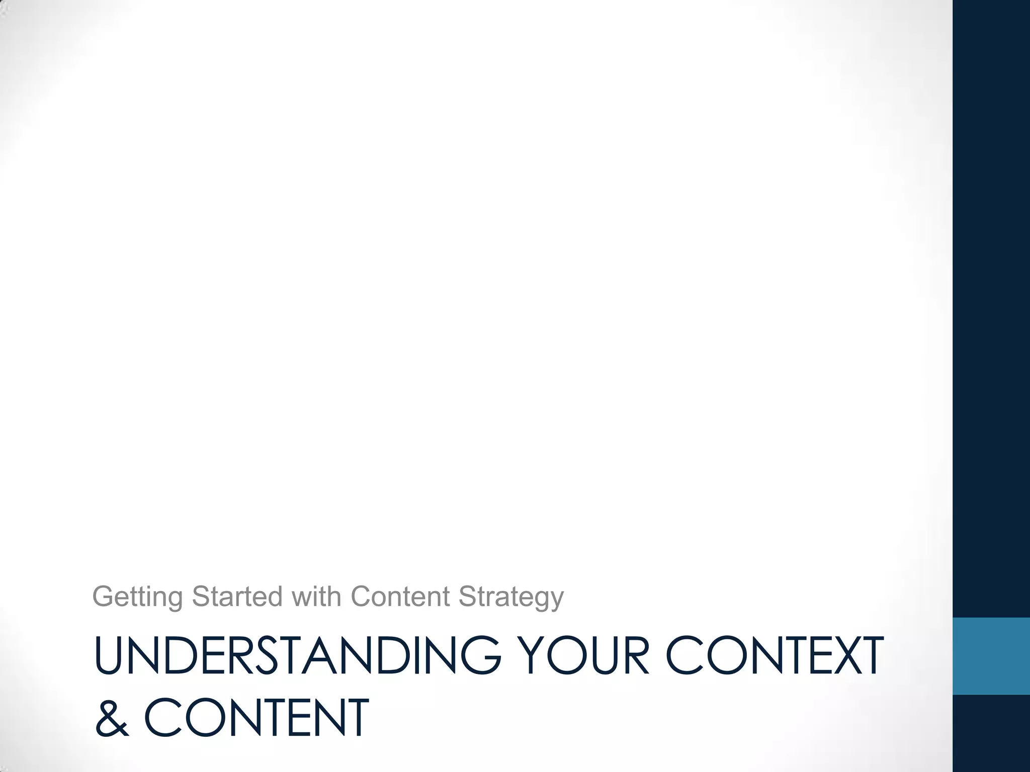 UNDERSTANDING YOUR CONTEXT
& CONTENT
Getting Started with Content Strategy
 