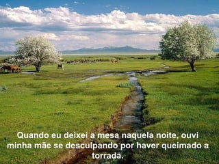 Quando eu deixei a mesa naquela noite, ouvi minha mãe se desculpando por haver queimado a torrada. 