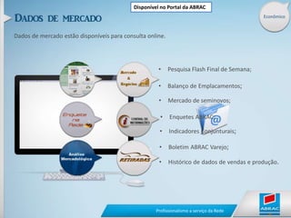 Disponível no Portal da ABRACEconômicoDados de mercado estão disponíveis para consulta online.Pesquisa Flash Final de Semana;