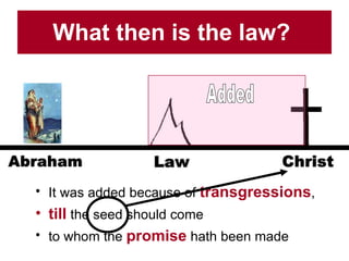 What then is the law?   It was added because of  transgressions ,  till  the seed should come  to whom the  promise  hath been made Added 