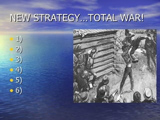 NEW STRATEGY…TOTAL WAR! 1) 2) 3) 4) 5) 6) 