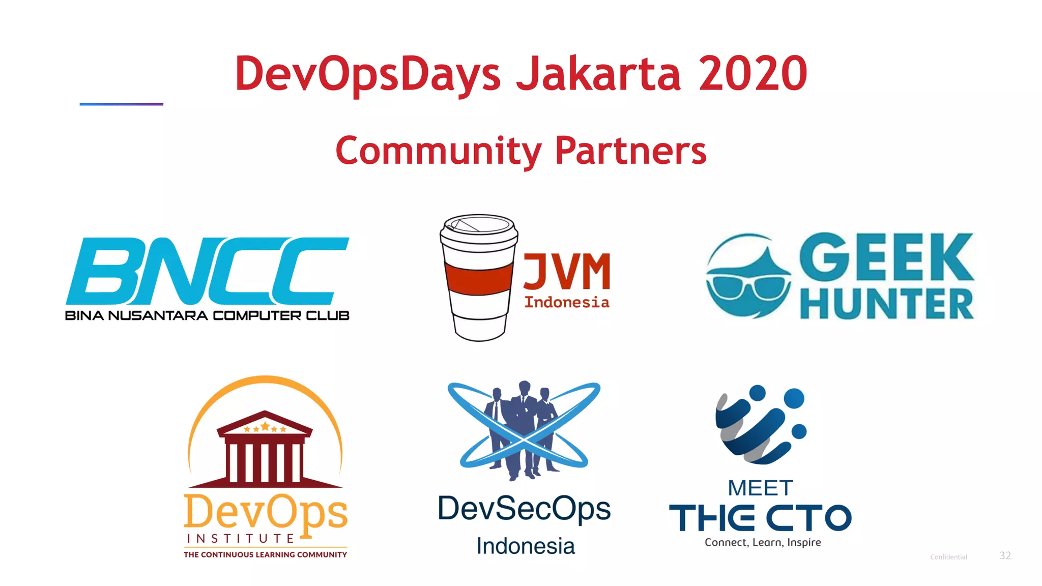 32Confidential
DevOpsDays Jakarta 2020
Community Partners
 