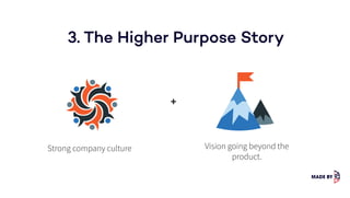 3. The Higher Purpose Story
Strong company culture
+
Vision going beyond the
product.
 