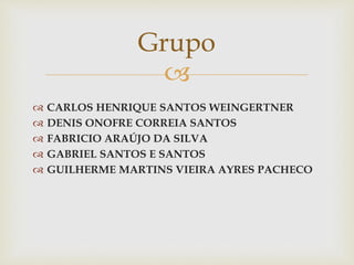 
 CARLOS HENRIQUE SANTOS WEINGERTNER
 DENIS ONOFRE CORREIA SANTOS
 FABRICIO ARAÚJO DA SILVA
 GABRIEL SANTOS E SANTOS
 GUILHERME MARTINS VIEIRA AYRES PACHECO
Grupo
 