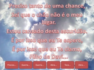 Preciso... Queria... Queria... Abra... Toca... Abra...
 