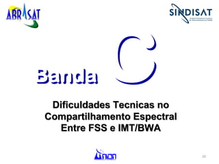 20
Dificuldades Tecnicas no
Compartilhamento Espectral
Entre FSS e IMT/BWA
Banda
 
